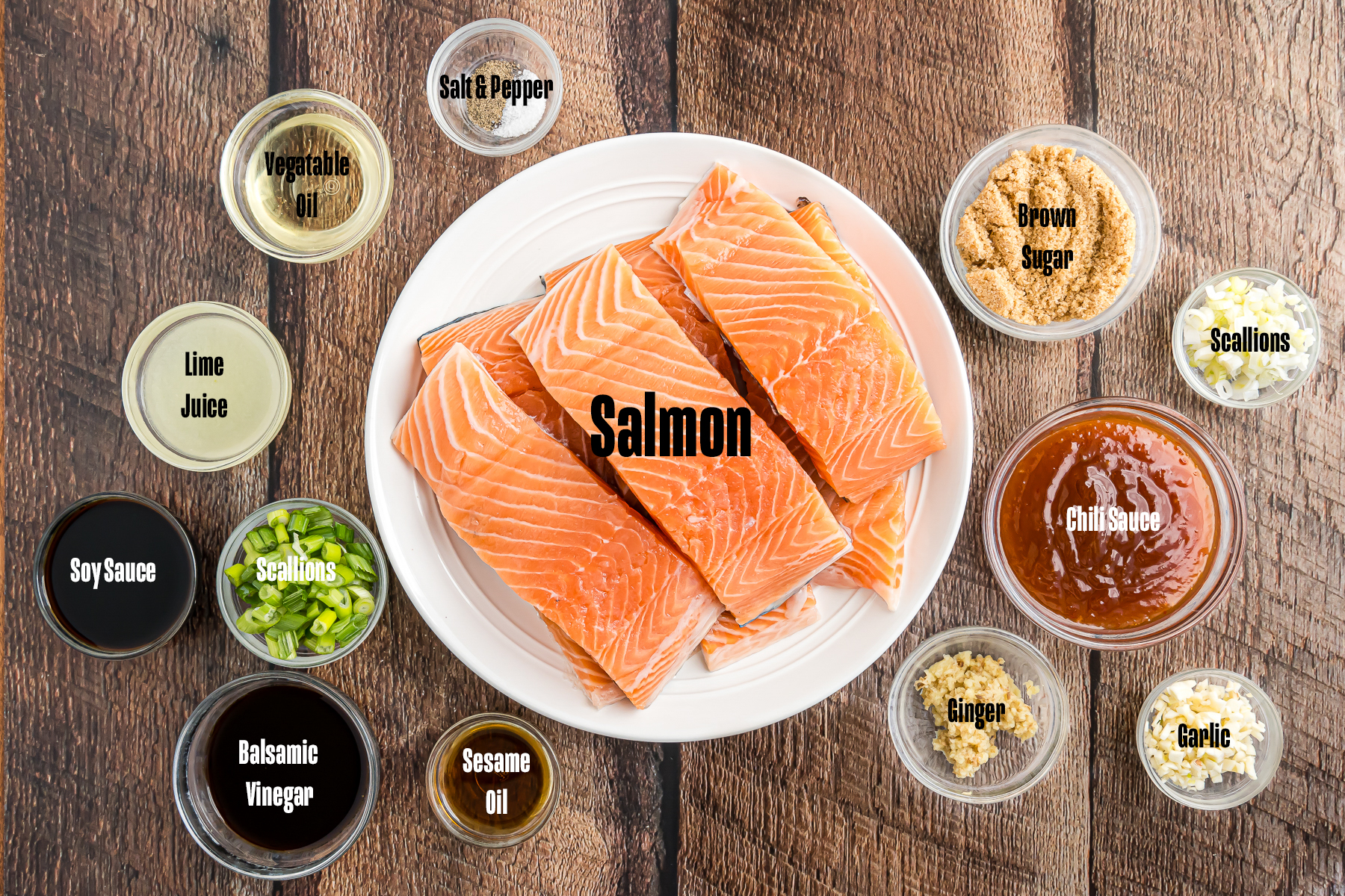 Ingredients to make this dish in bowls on a table.