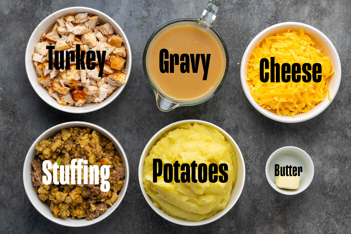 Ingredients to make a leftover turkey shepherd's pie.