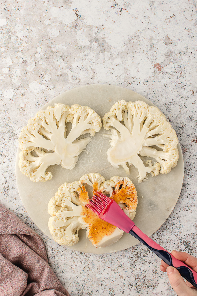 The sauce mixture brushed over the cauliflower.