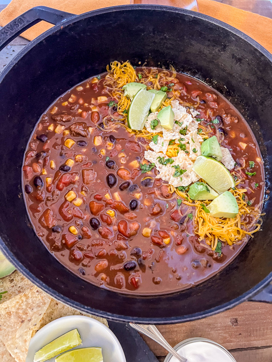 Dutch Oven 7 Can Soup ready to be served to a hungry crowd.