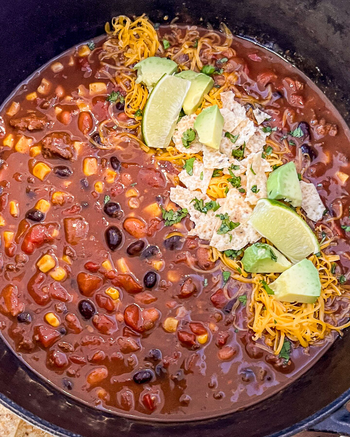 Dutch Oven 7 Can Soup ready to be served to a hungry crowd.