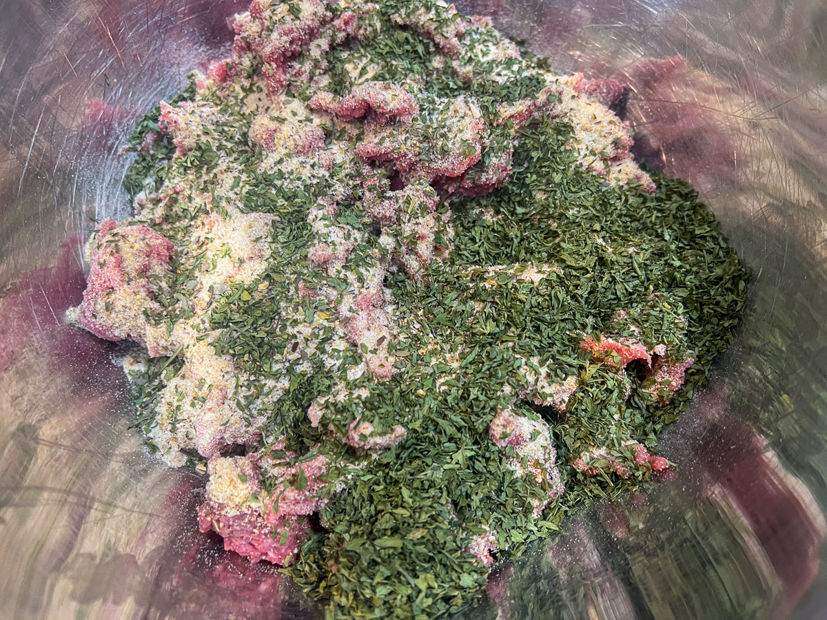 Meatball mixture in a bowl.