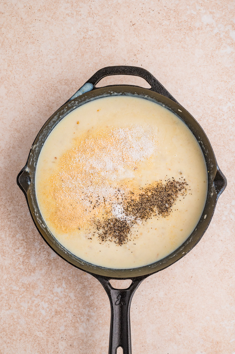 Funeral potatoes sauce with seasonings added.