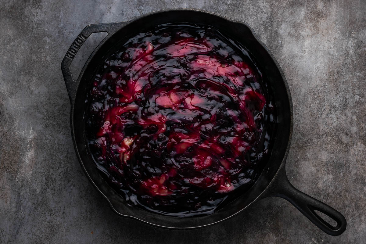 Lemon curd swirled into the blueberry mixture.