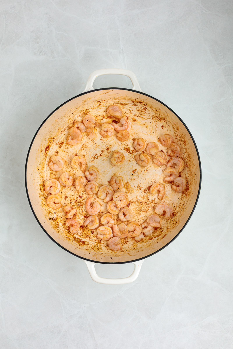 Shrimp cooking in a pan.