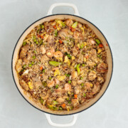 Fried rice in a large Dutch oven.
