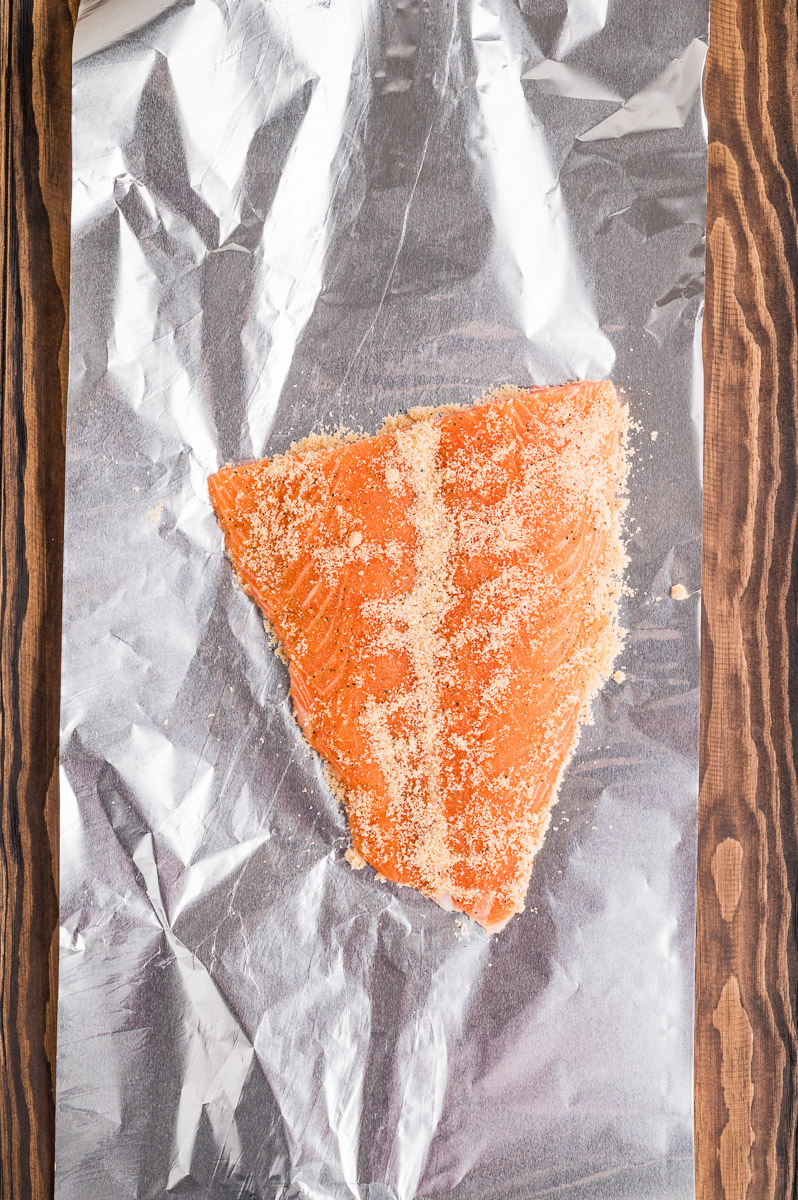 Rub mixture onto the salmon on foil.