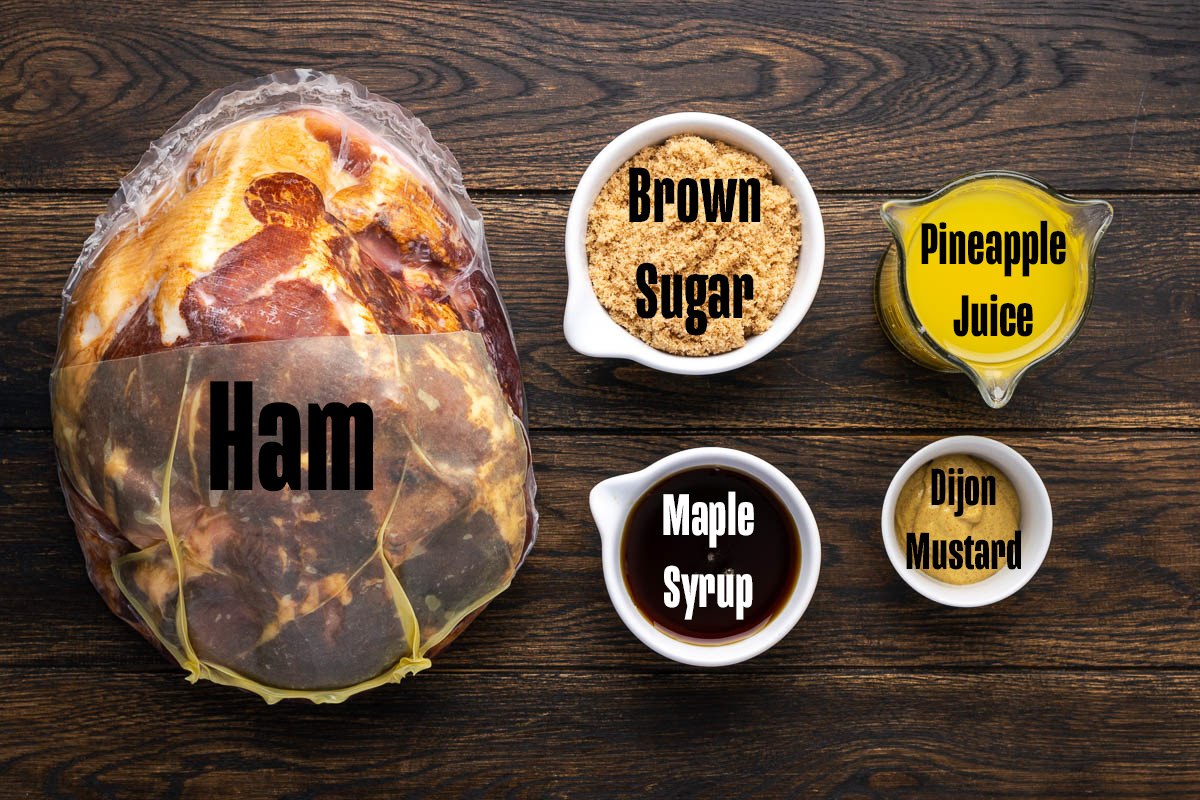 Ingredients to make this ham on a table.
