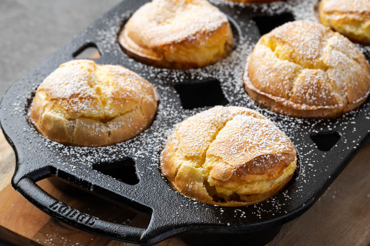 Baked popovers in the pan.