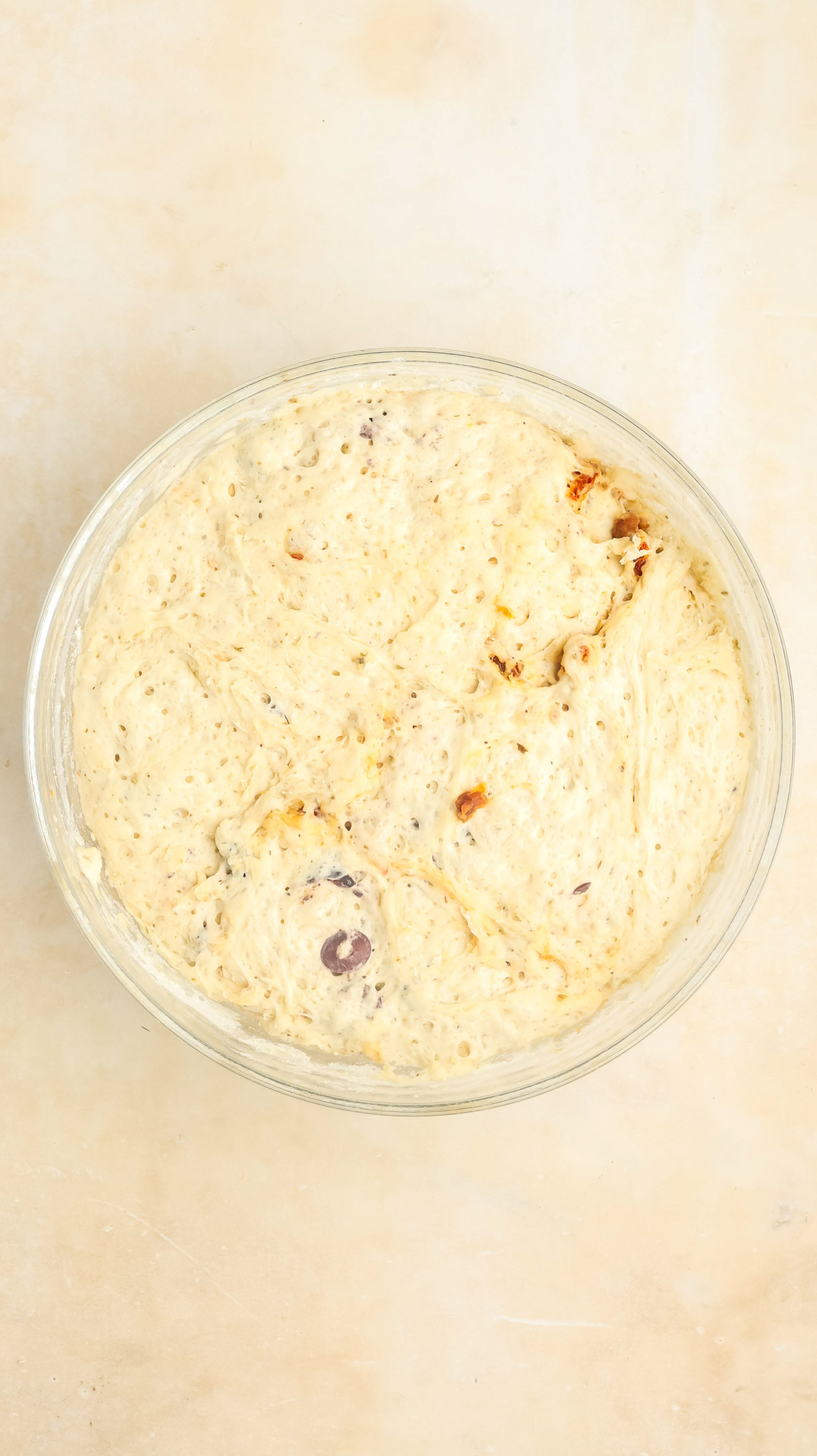 Doubled bread dough that has risen.