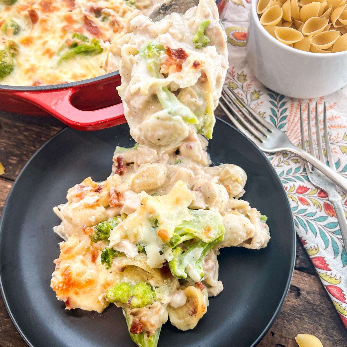 Chicken Broccoli Skillet Casserole plated and ready to serve