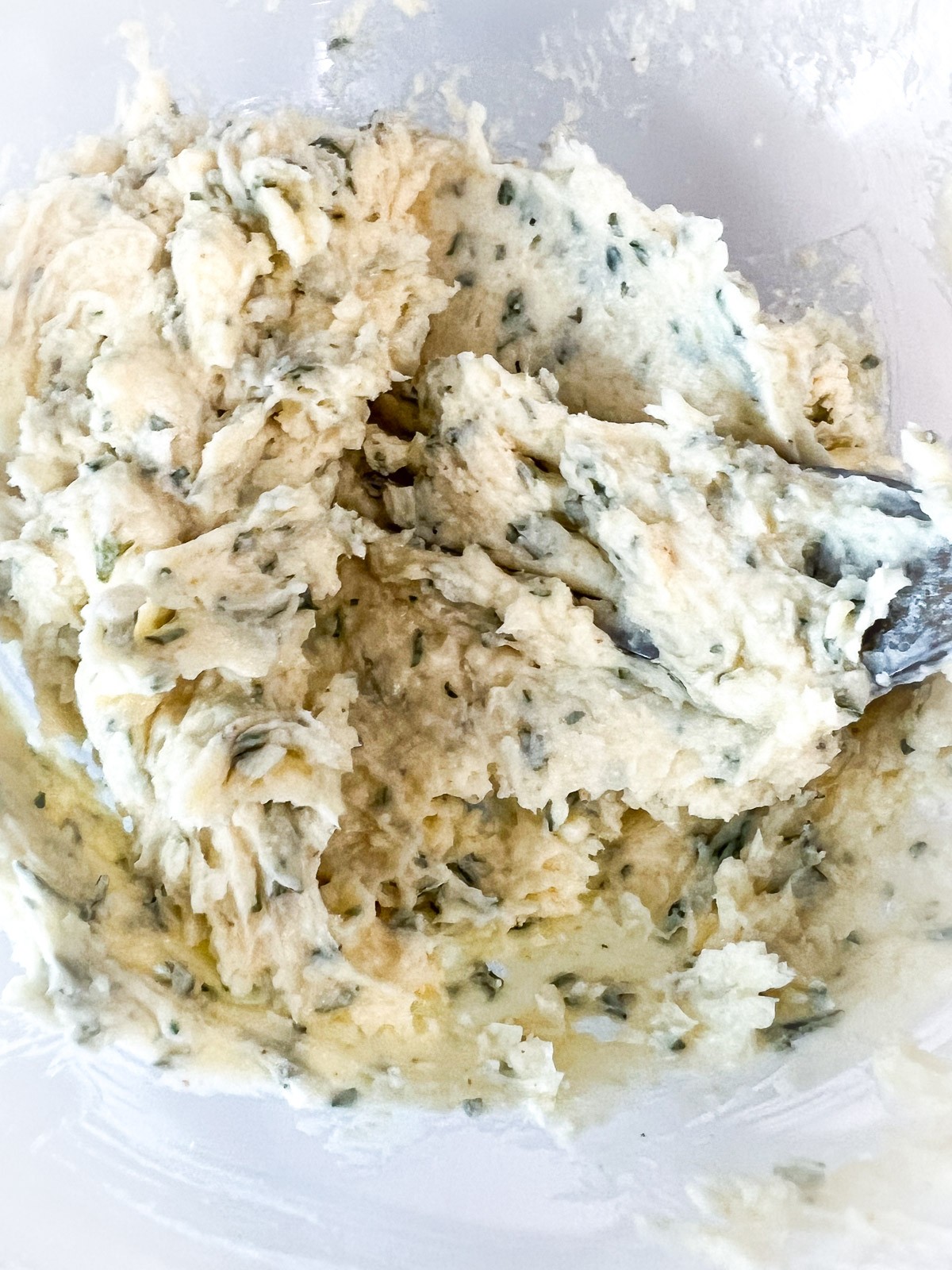 Garlic butter mixture in a bowl.
