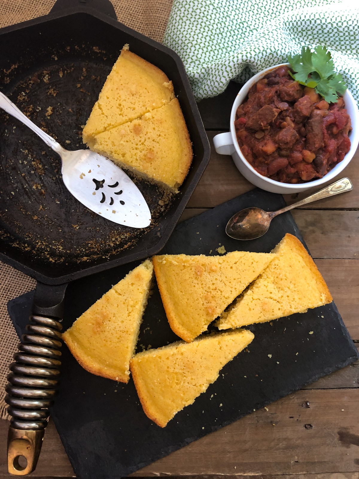 Sweet Cornbread in a cast iron skillet with perfect browning on top