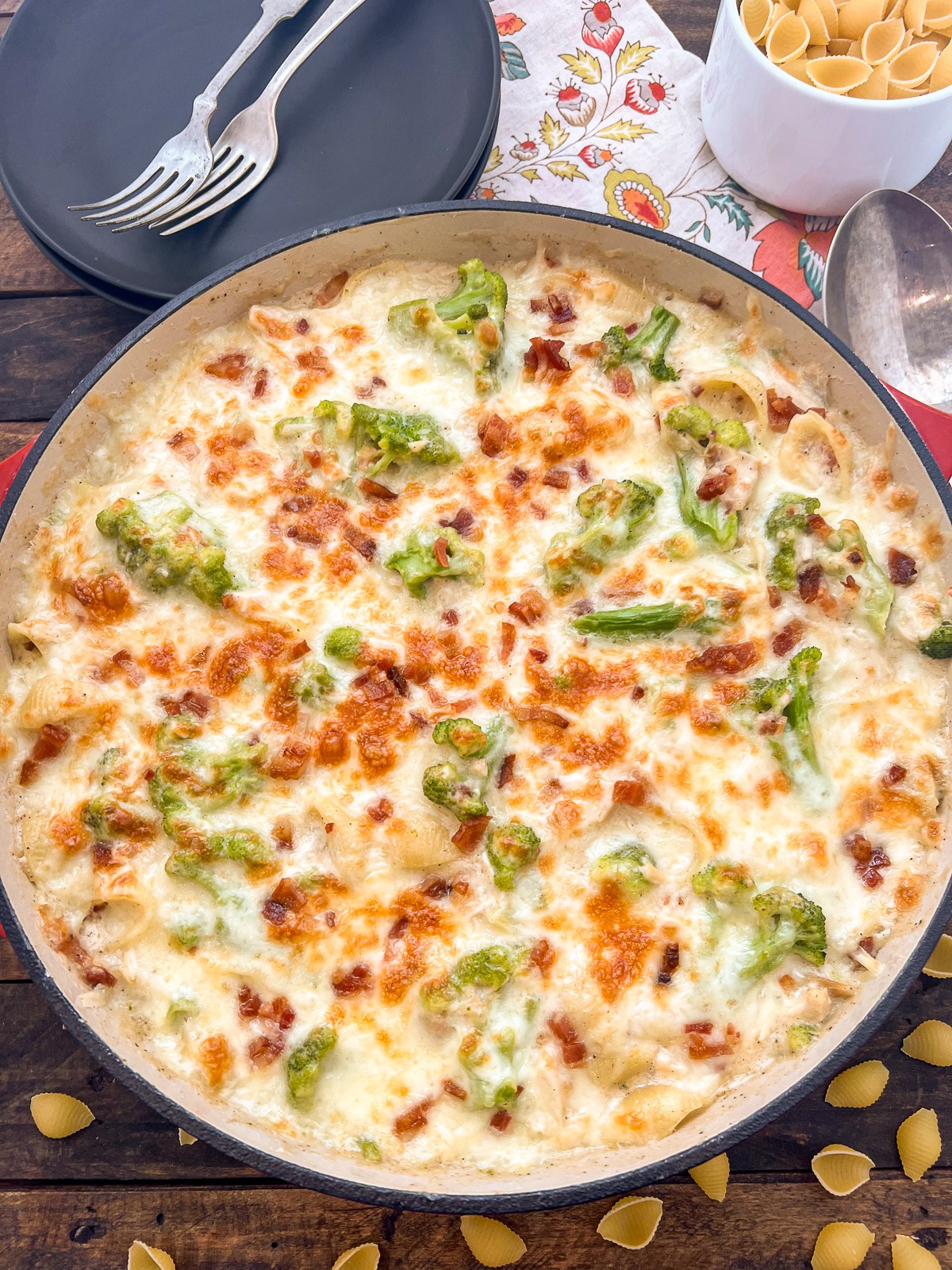 Chicken broccoli casserole in a dutch oven.