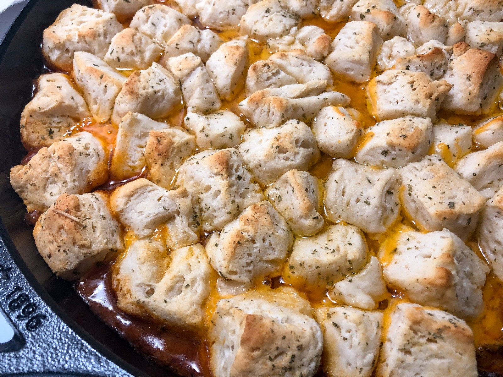 Freshly baked Chili Cheese Dog Bake from the oven.
