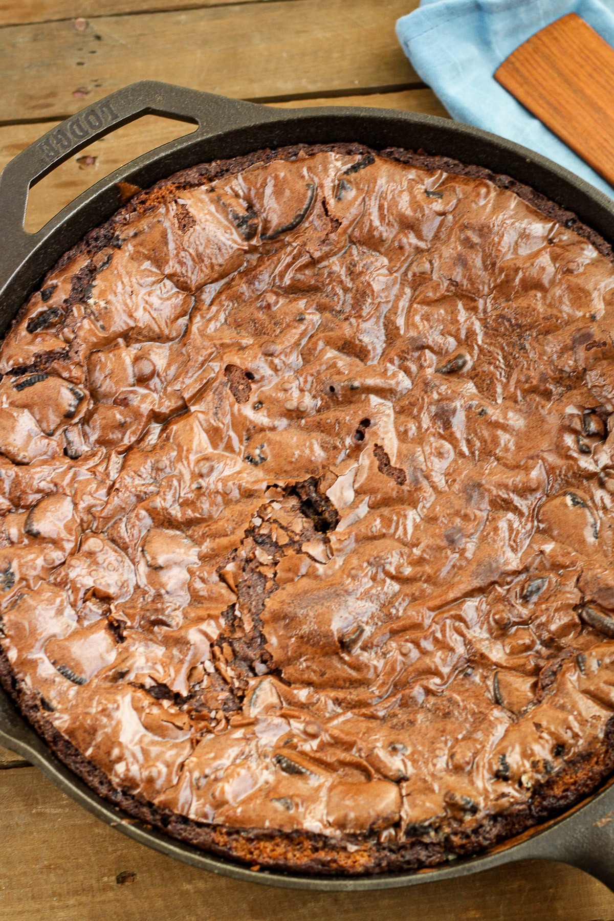 Pillsbury cookie dough in an enameled cast iron skillet.