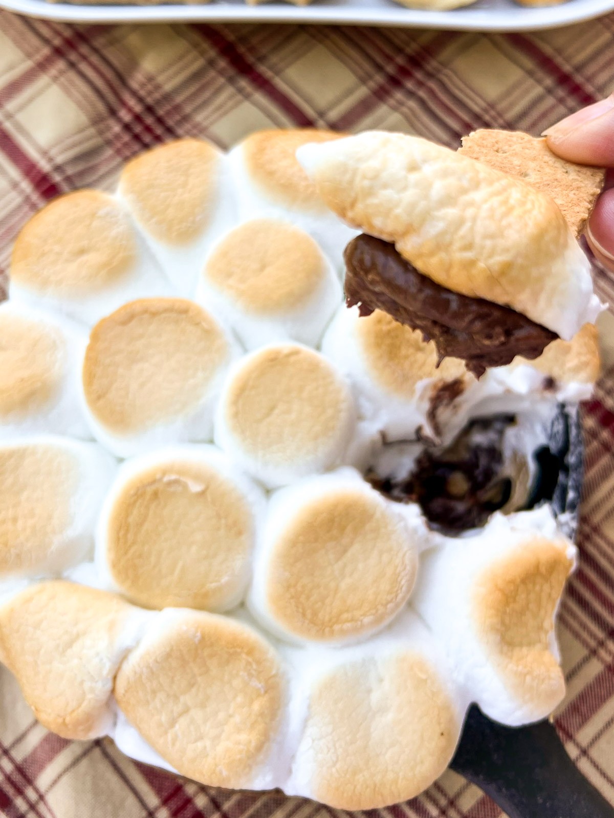 Split branded image of Chocolate peanut butter dip with both marshmallows and Peeps