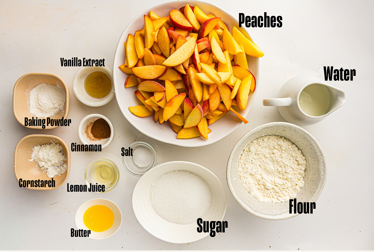 Ingredients for Dutch Oven Peach Cobbler.
