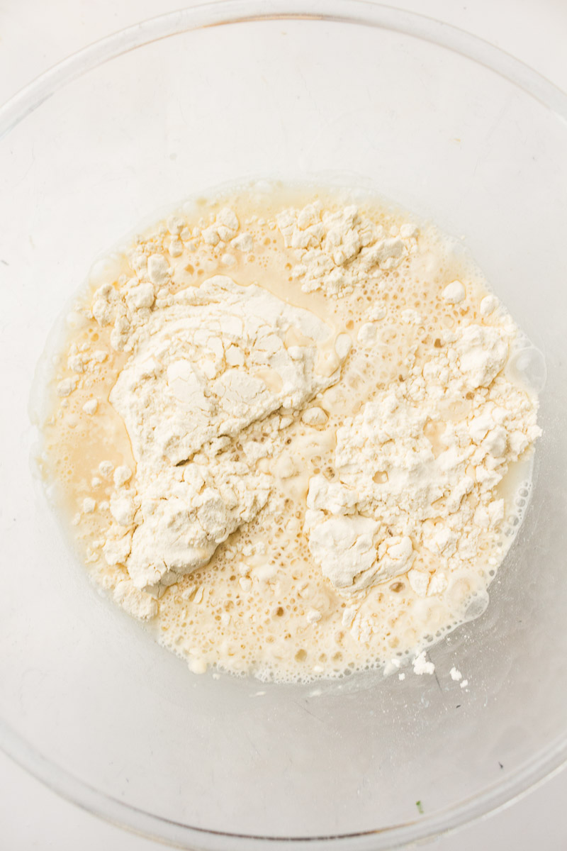 Step 1, mixed bread flour and water in a bowl.