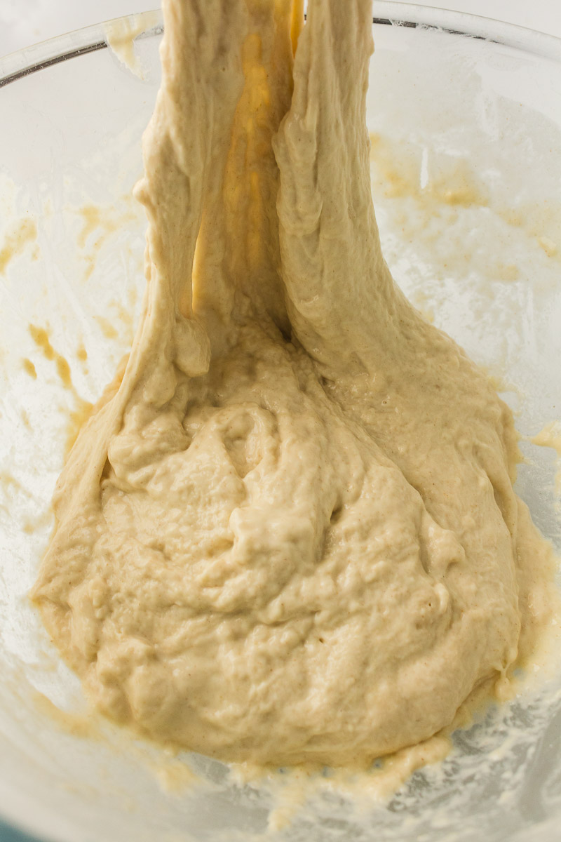 Step 2, sticky dough with added sourdough starter and salt.