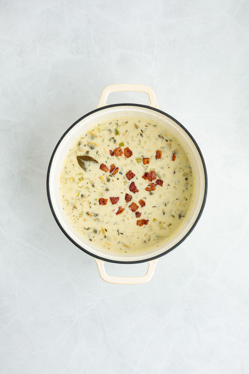 Bacon added to the top of the soup for garnish.