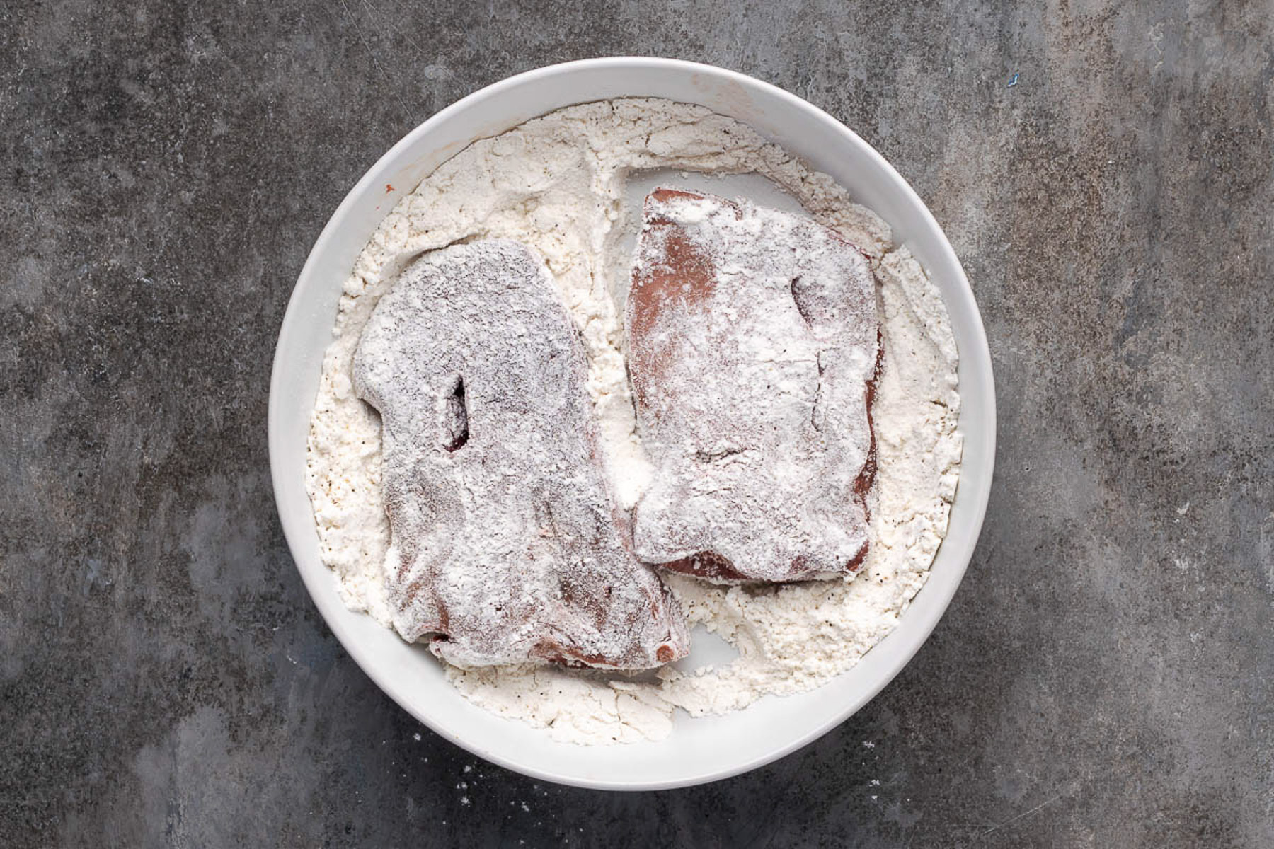Beef liver slices dredged in seasoned flour