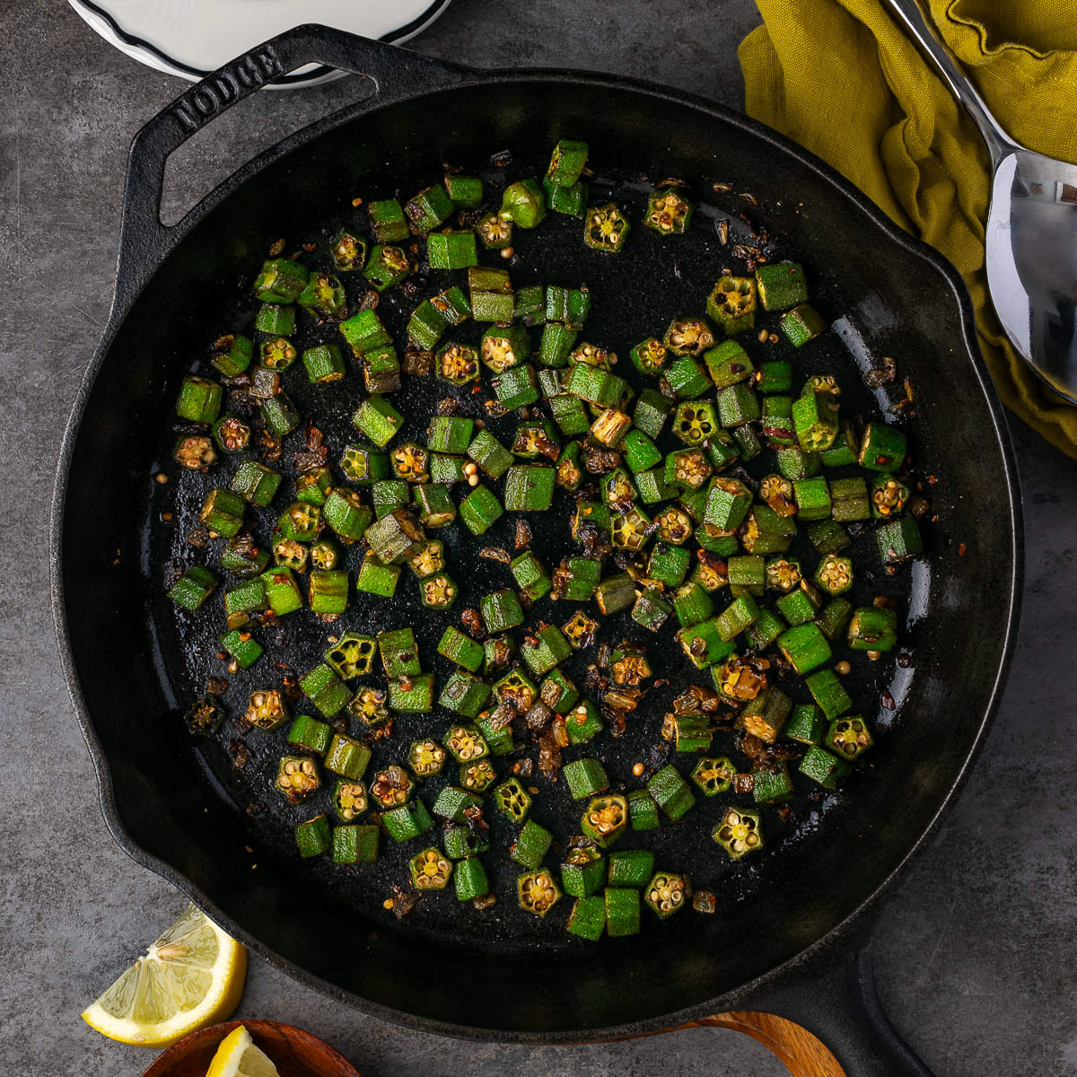 Pan Fried Okra plated and ready to serve