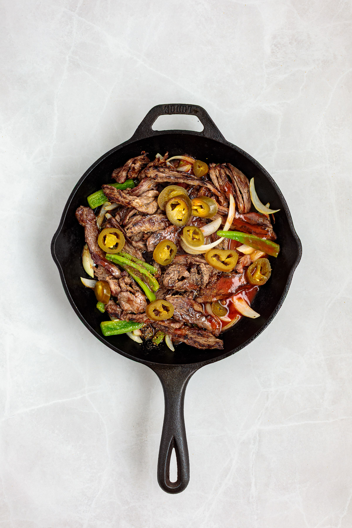 skillet fajitas in the cast iron skillet.