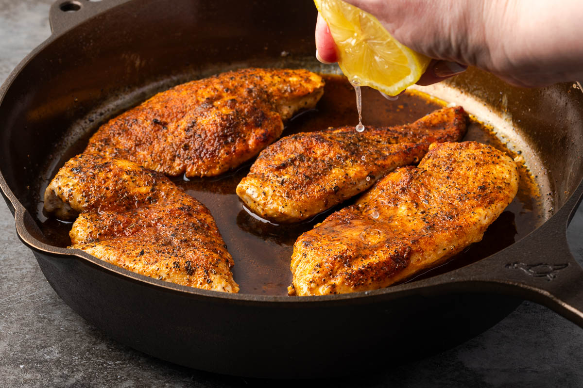 Lemon squeezed over the top of the chicken.