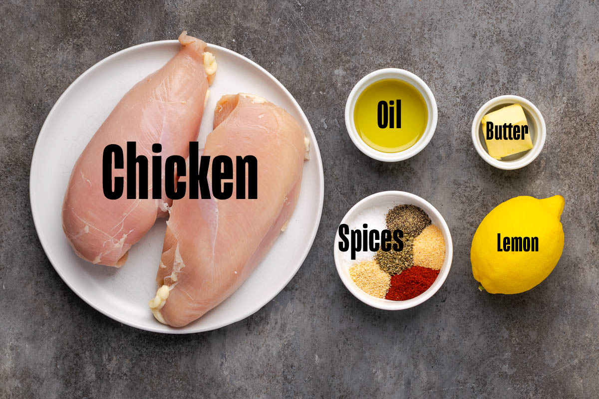 Ingredients to make this skillet chicken on a table.