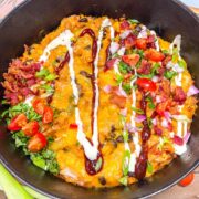 BBQ Chicken and Rice plated and ready to serve