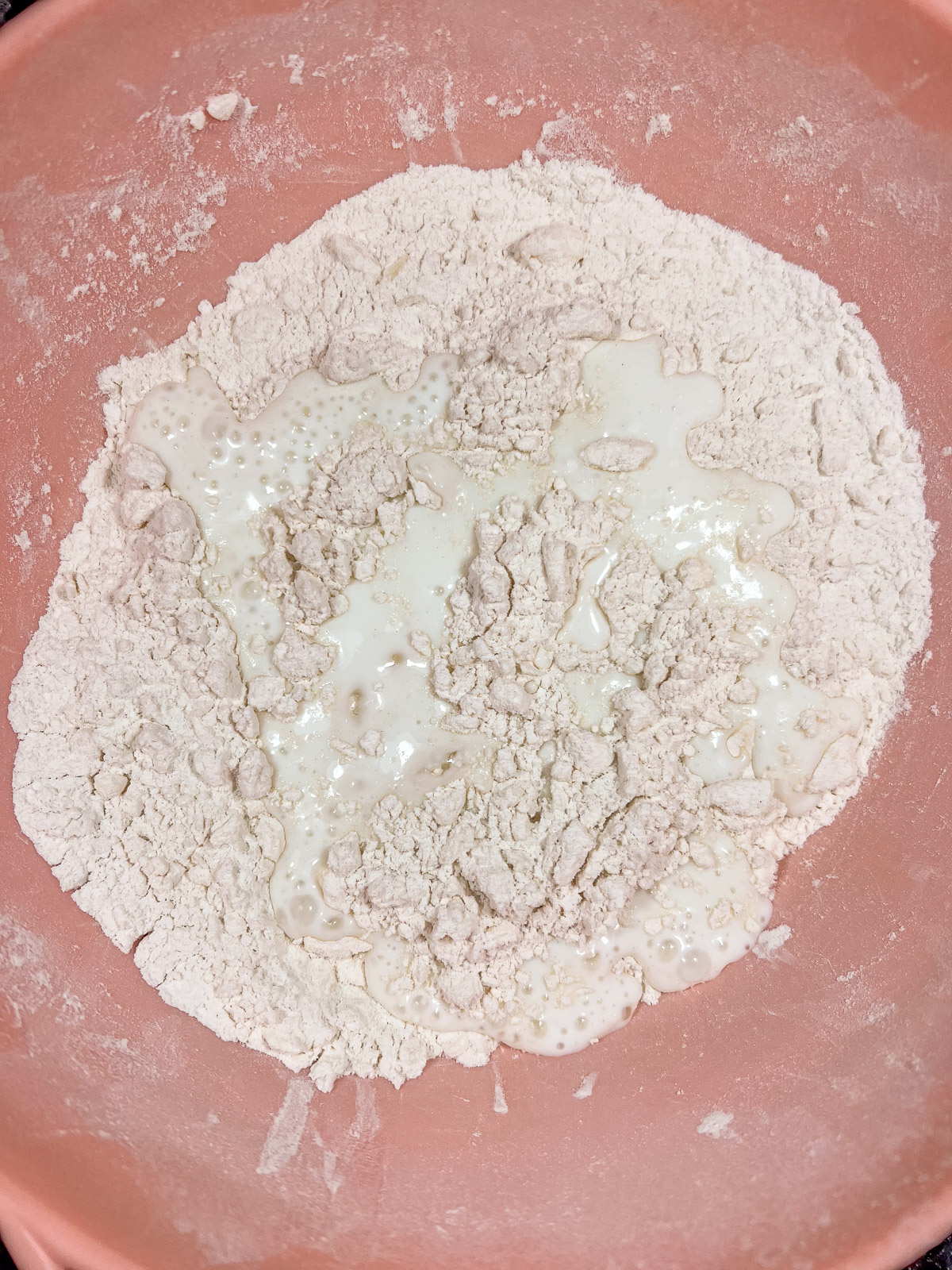 Buttermilk added to the bowl.