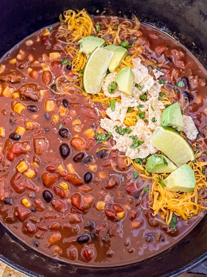 Dutch Oven 7 Can Soup ready to be served to a hungry crowd.