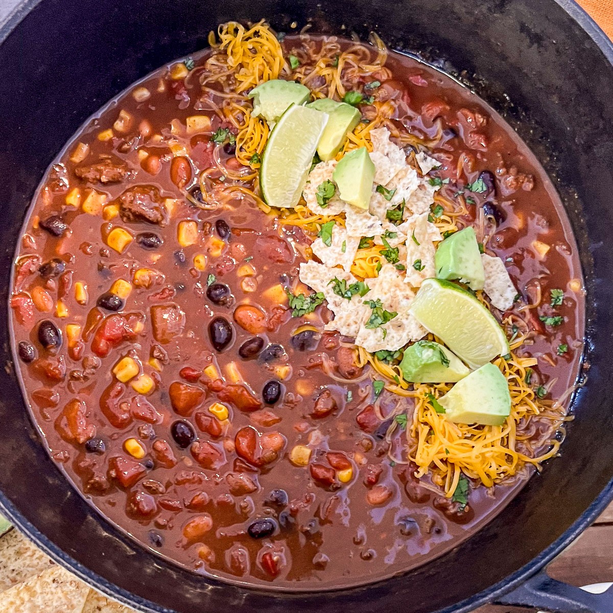 Dutch Oven 7 Can Soup ready to be served to a hungry crowd.