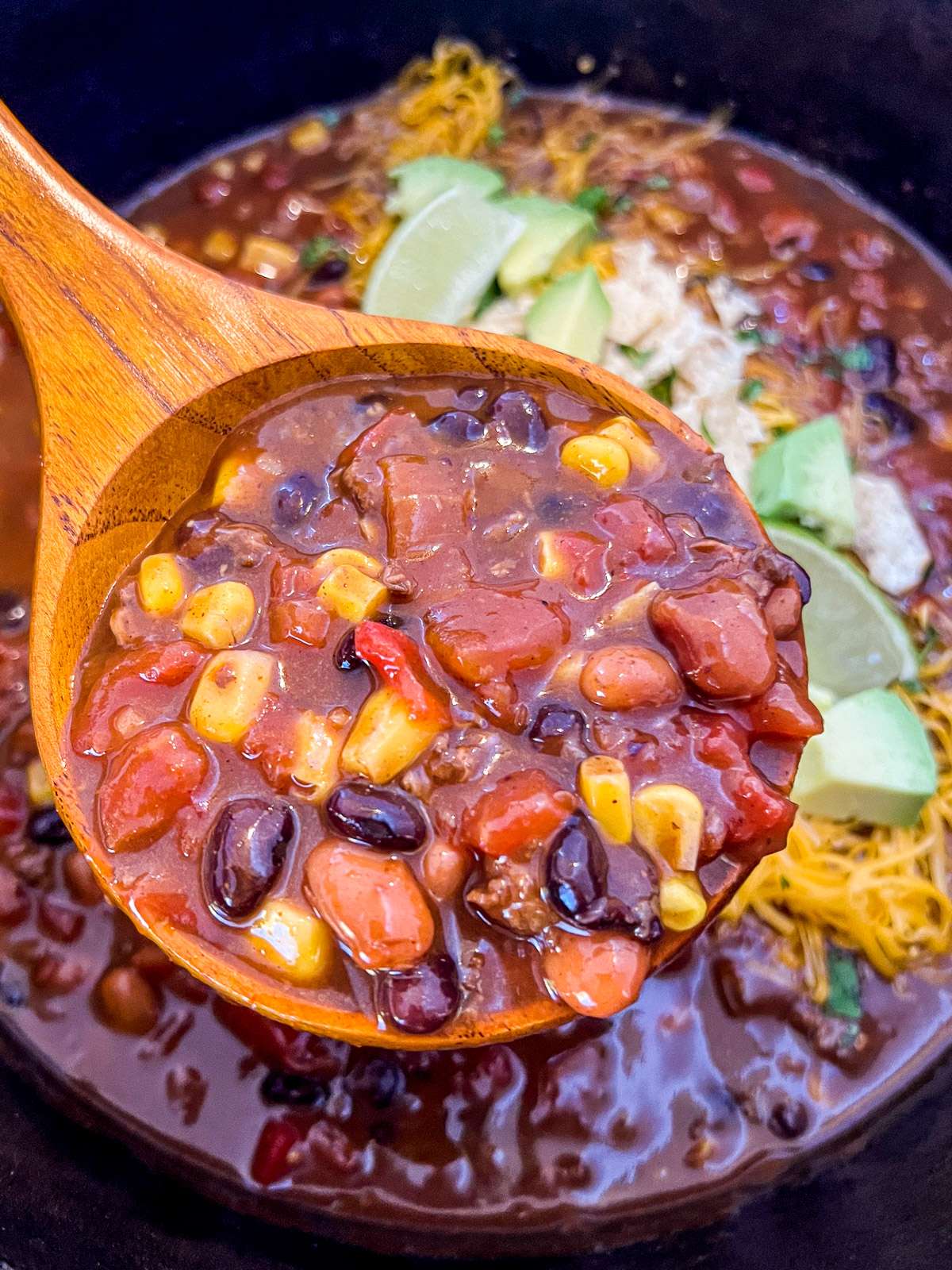 Dutch oven 7 can soup loaded with beans corn and tomatoes ready to serve