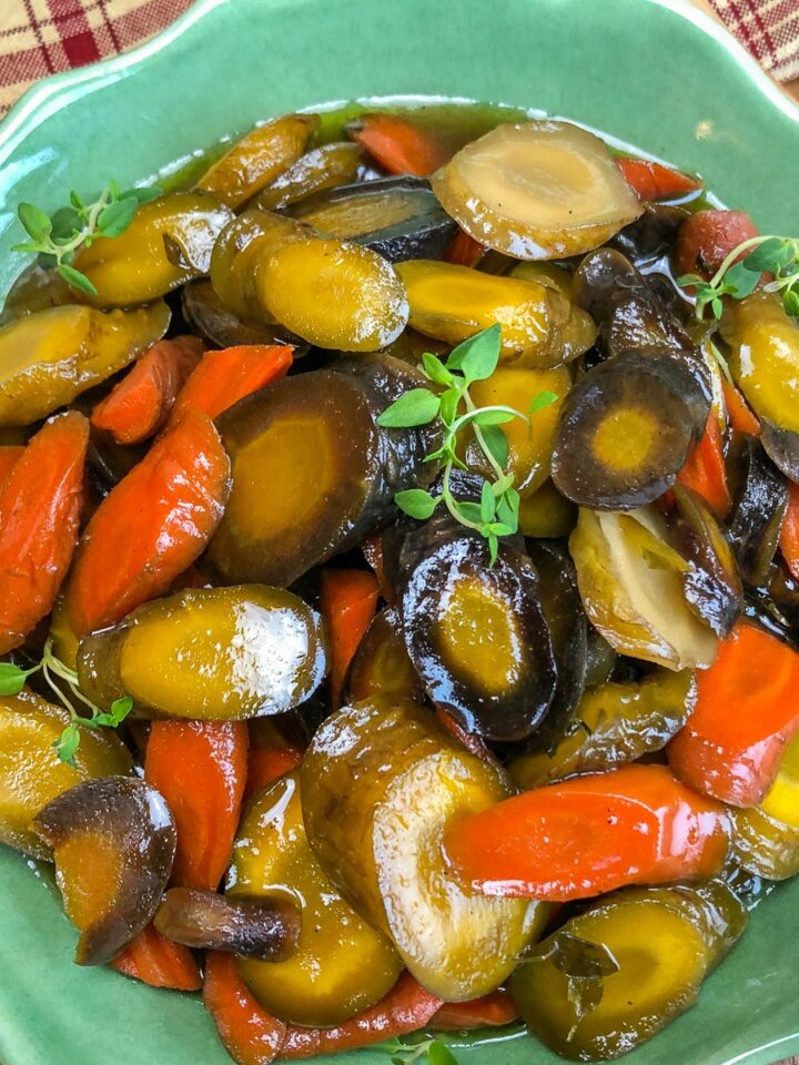 Honey glazed carrots recipe made in a cast iron skillet