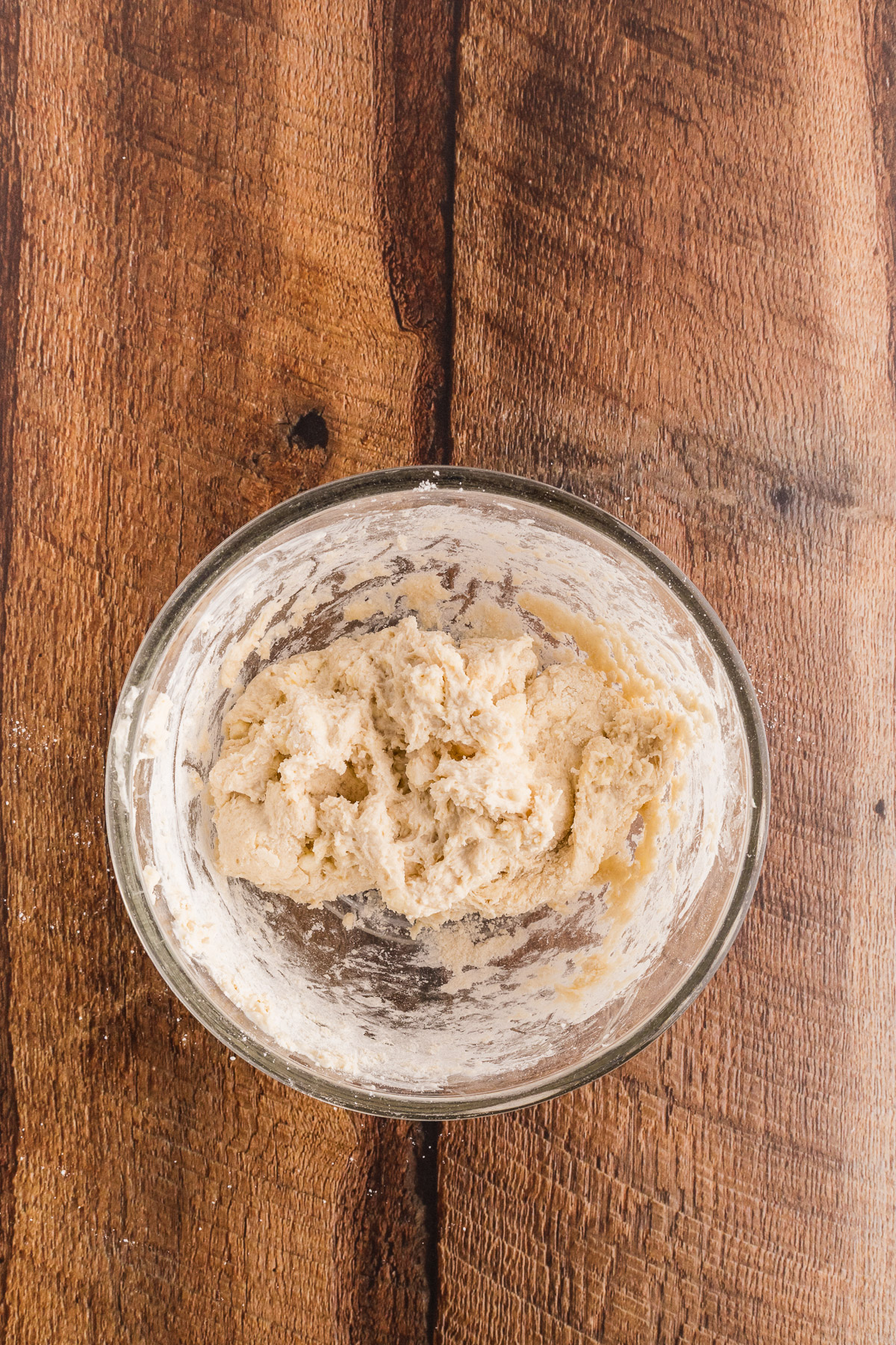 Buttermilk biscuit dough in a mixing bowl
