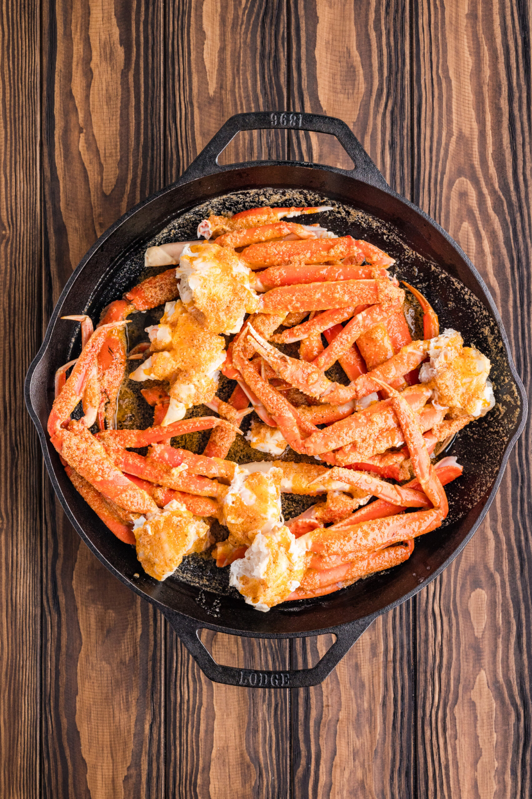 Crab legs added to the butter mixture.