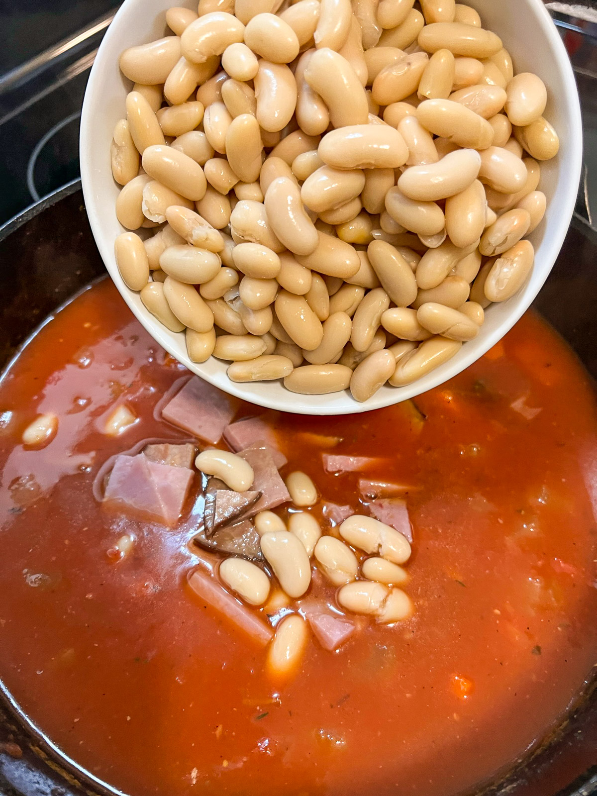 Adding canned beans to ham and bean soup