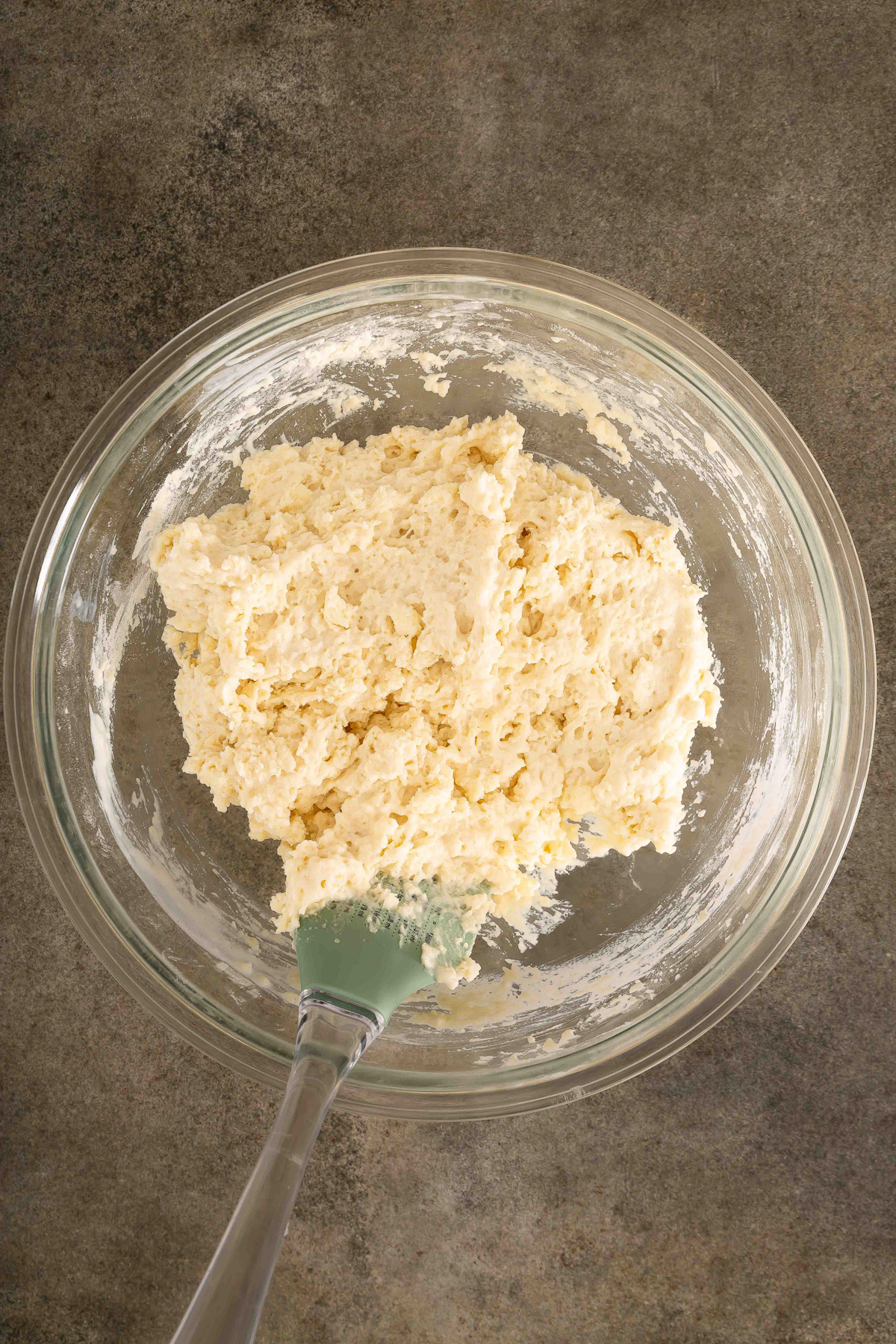 Cold butter cut into flour for the biscuit topping