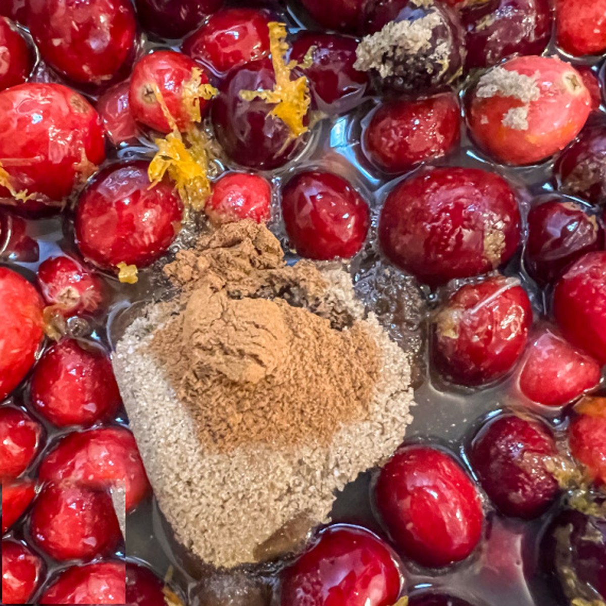 Salt and cinnamon stirred into the cranberry mixture.