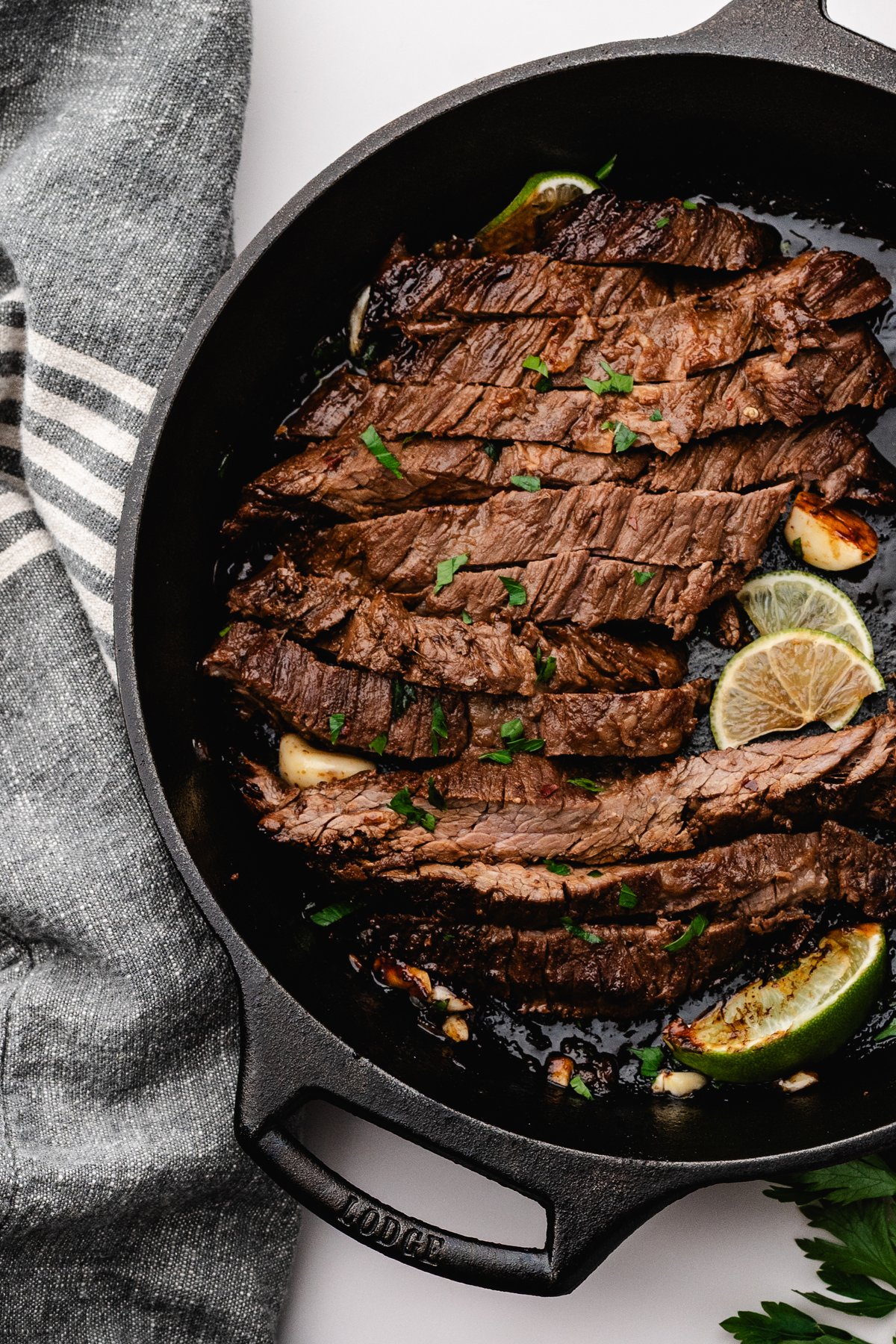 Marinated steak sliced thin against the grain