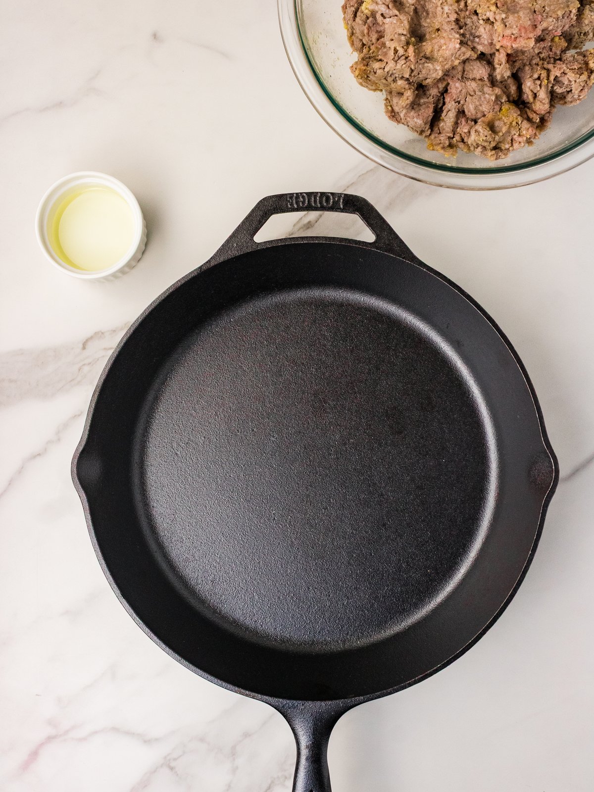 Formed hamburger steak patties ready to sear