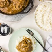 Plated hamburger steak with mushroom gravy
